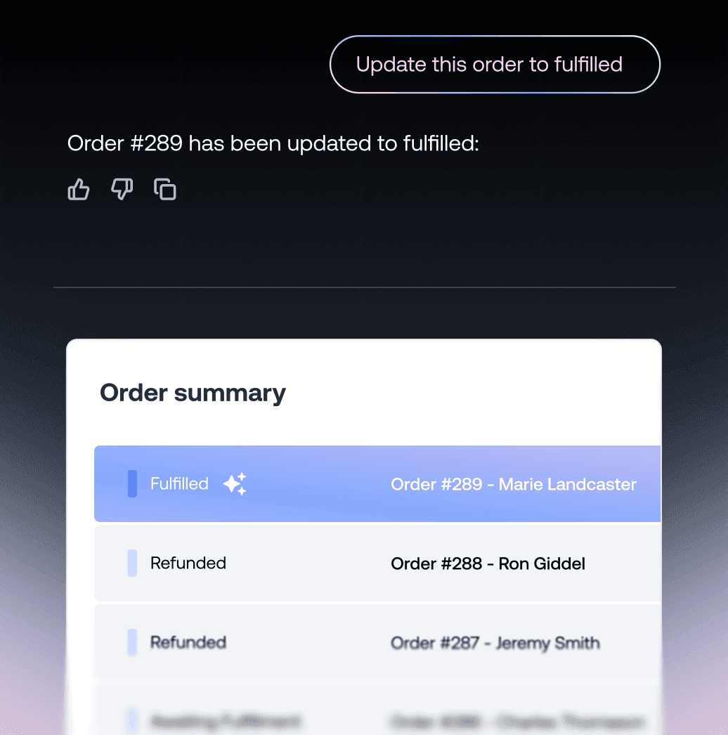 Order summary panel highlighting a fulfilled status alongside refunded customer orders.