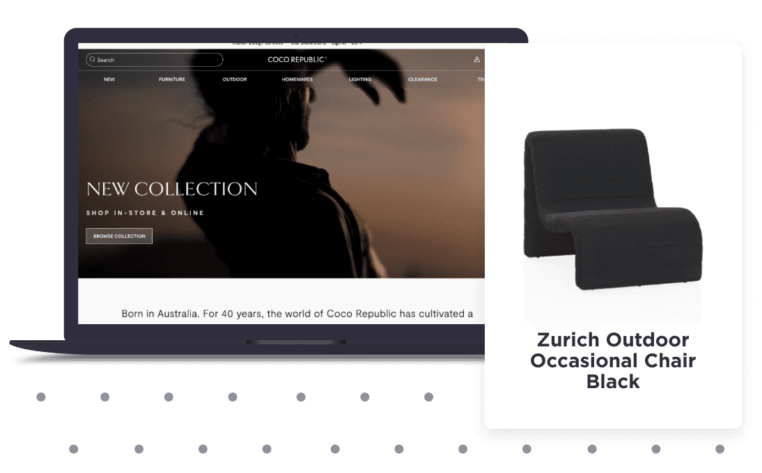 Laptop showing Coco Republic's online storefront.