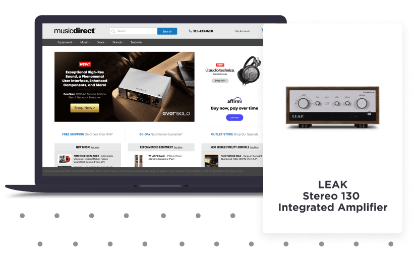 Music Direct Online Storefront Showcasing an Amplifier